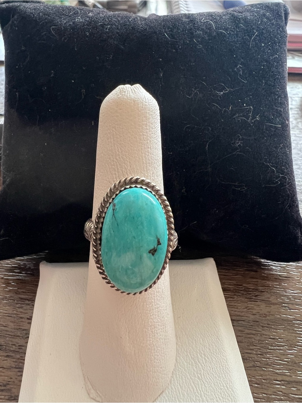 Sterling Turquoise Statement Ring with Silver Rope Setting - Picture 4 of 8